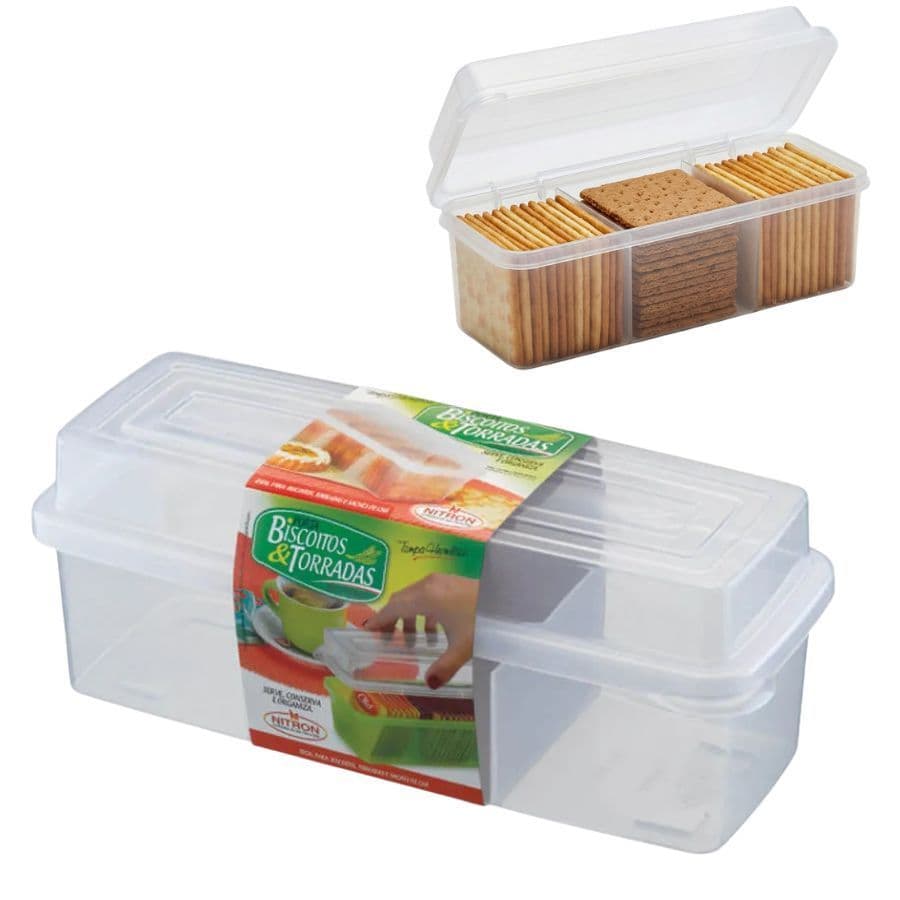Porta Torradas e Biscoitos Com Divisorias Transparente Nitron