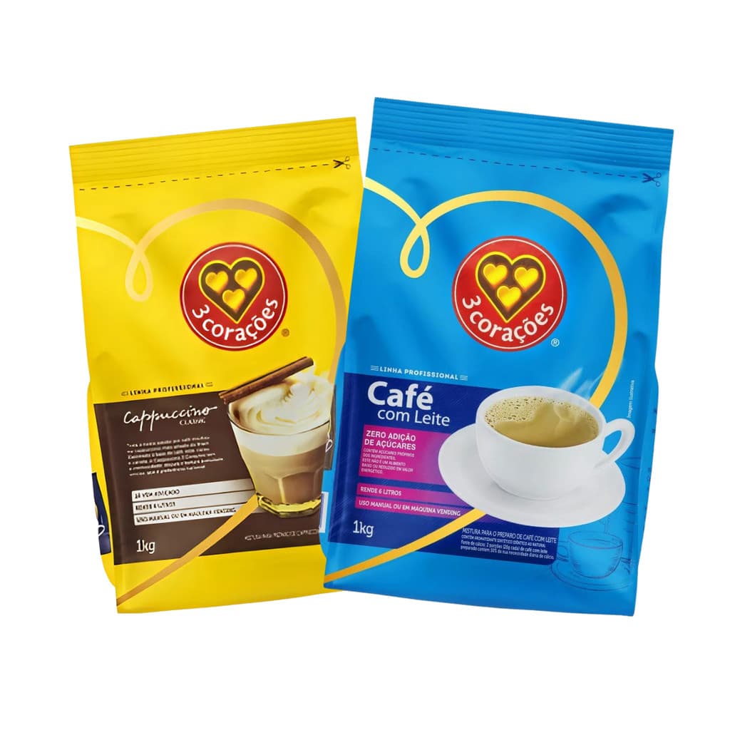 Cappuccino + Café Com Leite 3 Corações Máquina Vending 1KG
