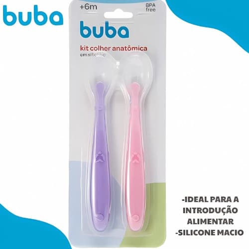 Kit 2 Colheres de Silicone Buba Anatômica Talheres Bebê Papinha Introdução Alimentar Bebe Colher