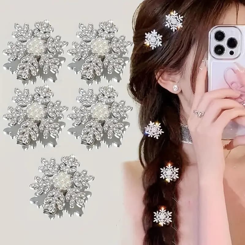 Presilha de cabelo infantil elegante e macia em estilo coreano, acessório de cabelo simples com floco de neve de pérolas