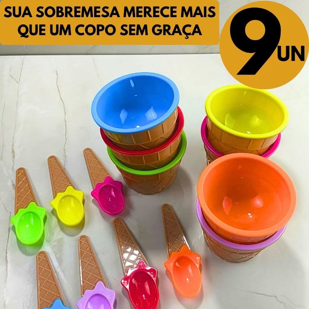 Potinho Para Sorvete 200ml Com Colher Tigela Infantil Reutilizável Festa e Sobremesa