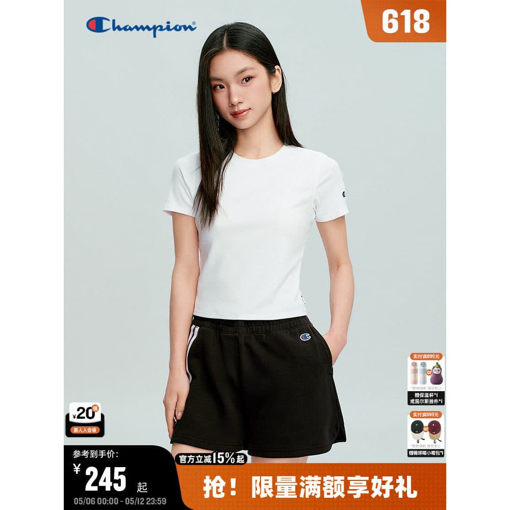 Campeão de manga curta feminina 2026 verão novo estilo esportes americano camiseta simples Casual All-Match clássico na