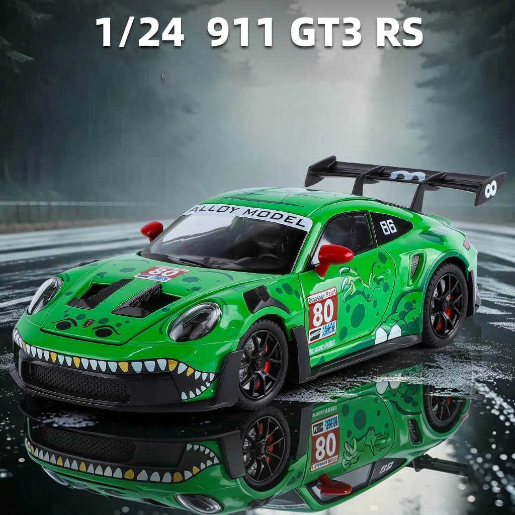 Escala 1 : 24 GT3 RS Dinossauro Versão Liga Modelo De Carro Diecast Som Luz Amantes Do Coleção Crianças Presente Anivers