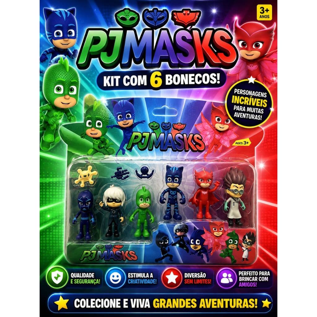 Kit Bonecos PJ Masks c/ 6 Bonecos + Ferramentas