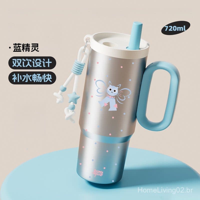 Copo Twilight Ice King para Casa e Escritório com Alça, Copo Térmico Isolado para Carro e Estudantes, Garrafa Térmica Po