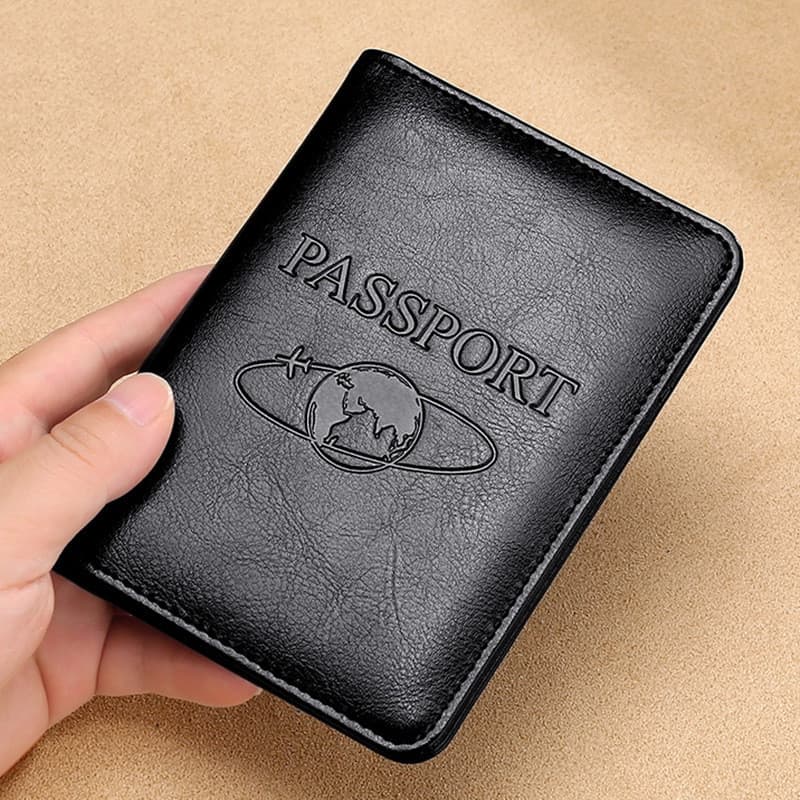 Bolsa para passaporte RFID de primeira camada, couro de cavalo louco, porta-passaporte de viagem, multifuncional, capa p