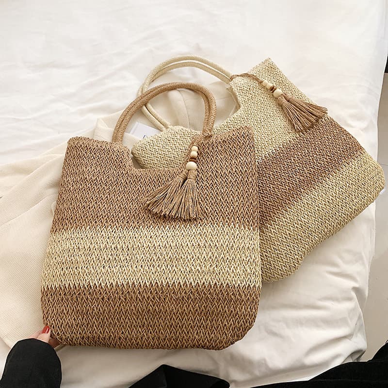 bolsa transversal feminino bolsa femenina Bolsa de palha de praia Vertical estilo literário com costura em cores contras