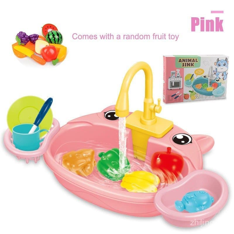 Brinquedo de Cozinha para Crianças - Lava-louças Brinquedo - Pia Elétrica com Água Circulante, Bacia para Lavar as Mãos