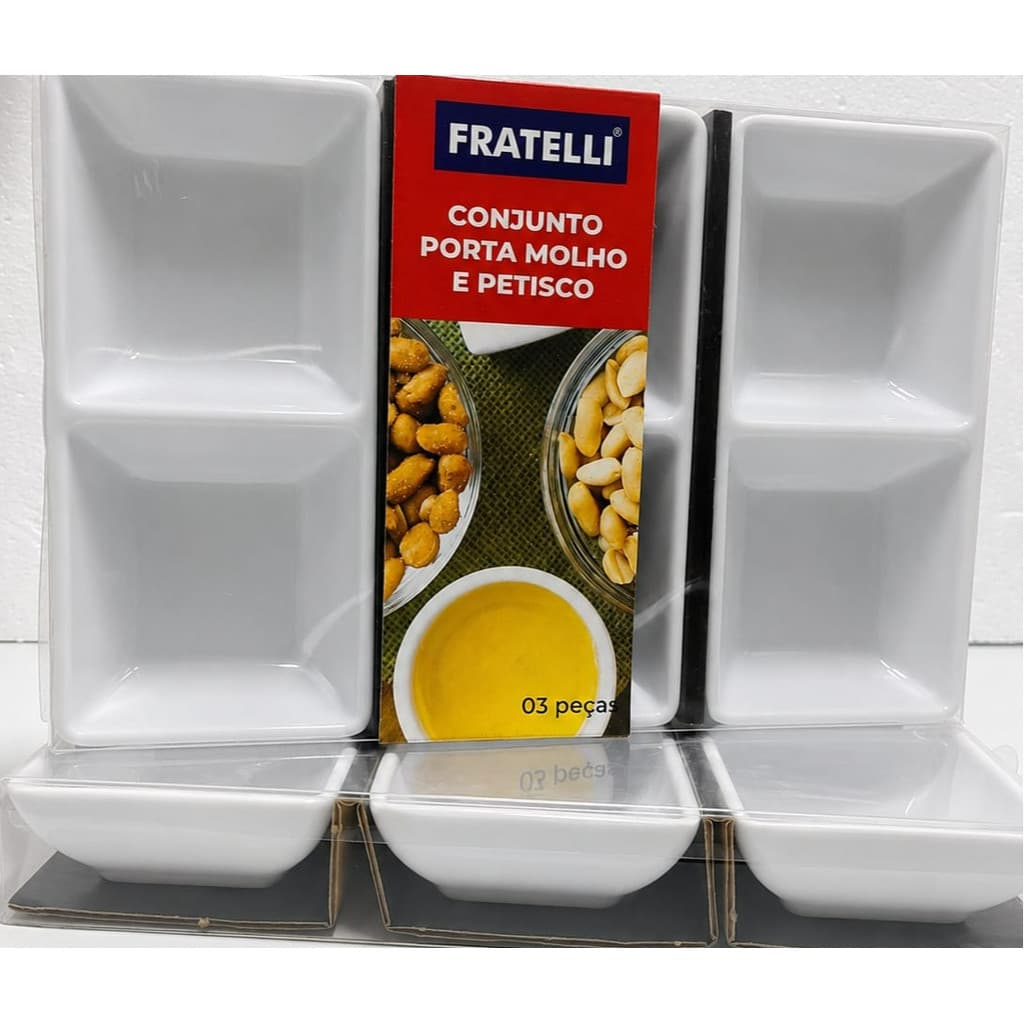Conjunto Porta Molho Petisco 3 Peças Melamina Branca Fratelli Molheira 100ml