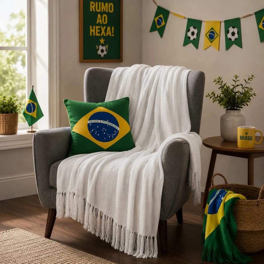 Manta Sofa Decoração Copa Do Mundo Brasil Tear Mineiro
