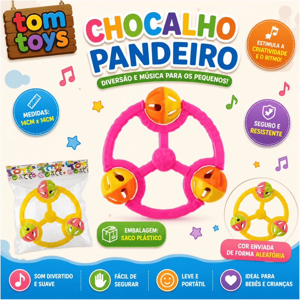 Pandeiro Chocalho Baby Brinquedo colorido Infantil P/ Bebe Criança