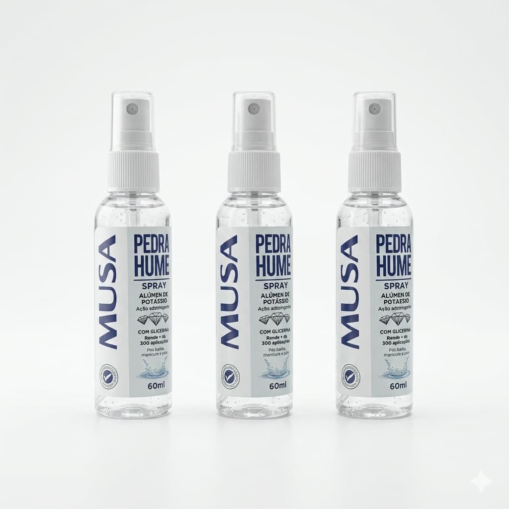 KIT Pedra Hume Spray 60ML Antitranspirante MUSA Adstringente Cicatrizante (3 unidades)