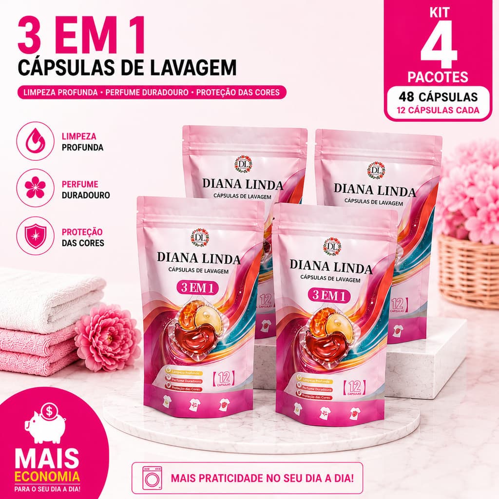 Kit 4 Lava Roupas Cápsulas 3 em 1 Roupa Cheirosa 48 Cápsulas