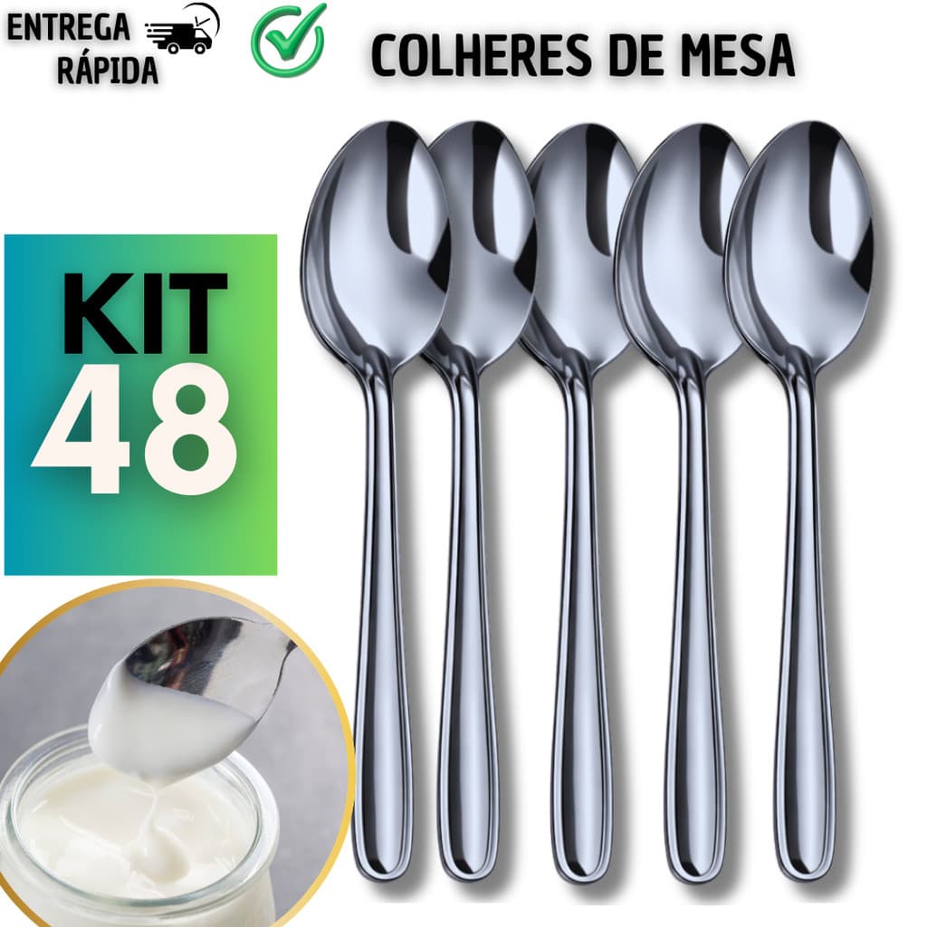 Jogo Colher de mesa sopa com 12,24,36 e 48 peças em aço inox talher para Caldo Casa Cozinha Restaurante Buffet