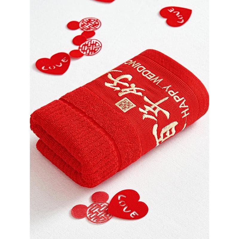 MUJI bordado grande vermelho toalha de banho toalha casamento puro algodão um par de eventos de casamento
