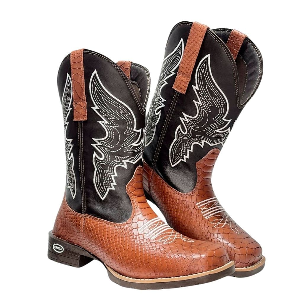 Bota Country Masculina Couro Legítimo Bico Quadrado Rodeio Country