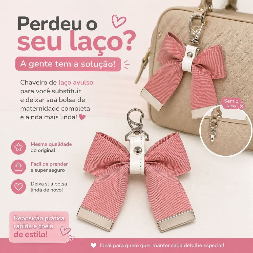 Laço Baby para Bolsa Maternidade Pingente Decorativo Luxo em Diversas Cores