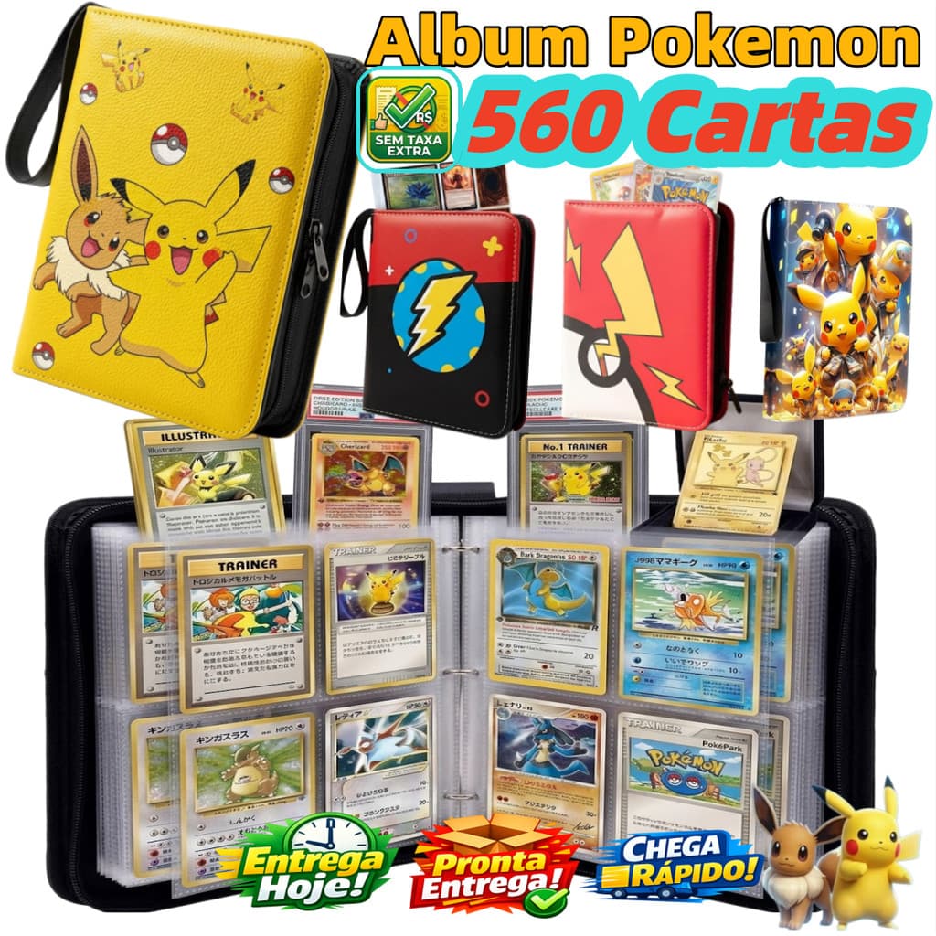 Álbum Pokemon 560 Cartas Couro Premium Zíper Original