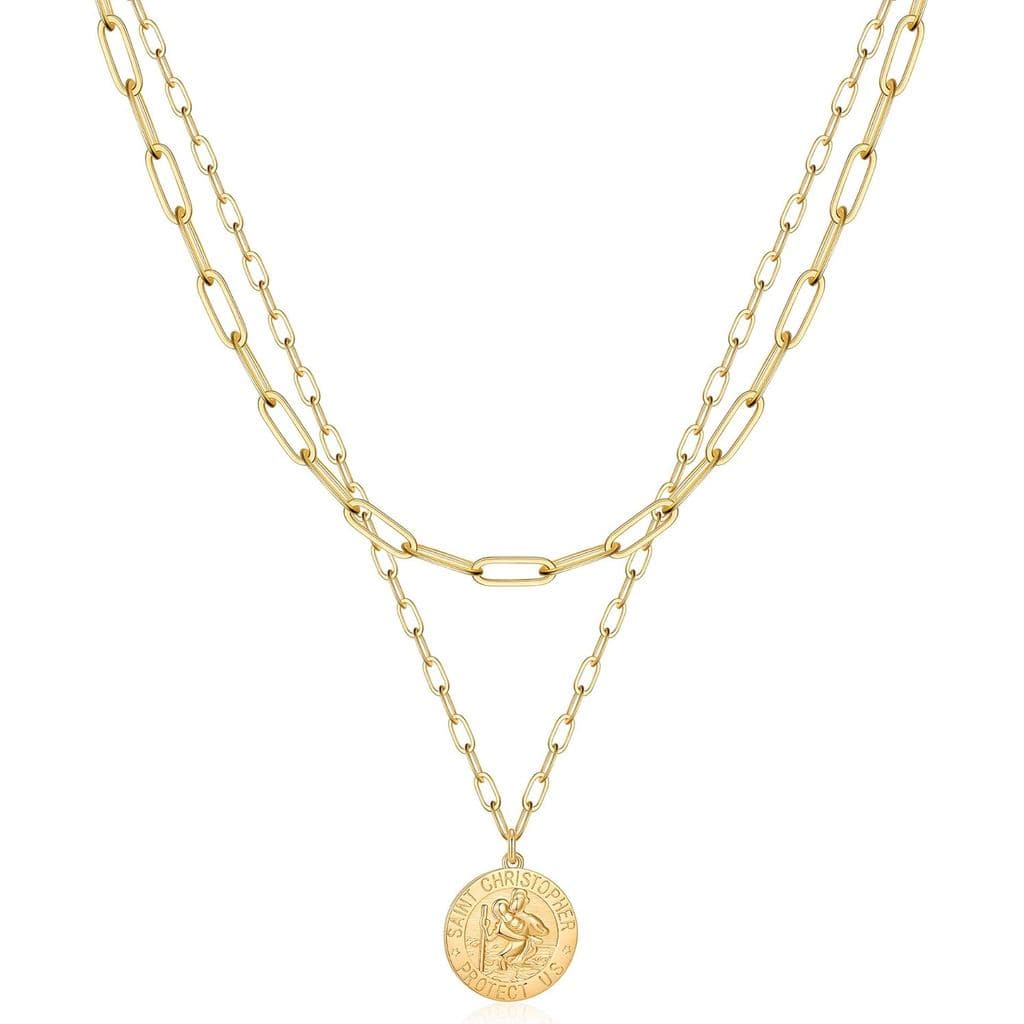 Colares Turandoss Banhados a Ouro 14K para Mulheres - Colar com Medalhão Olho do Mal, Colar Vintage com Moeda, Colar com