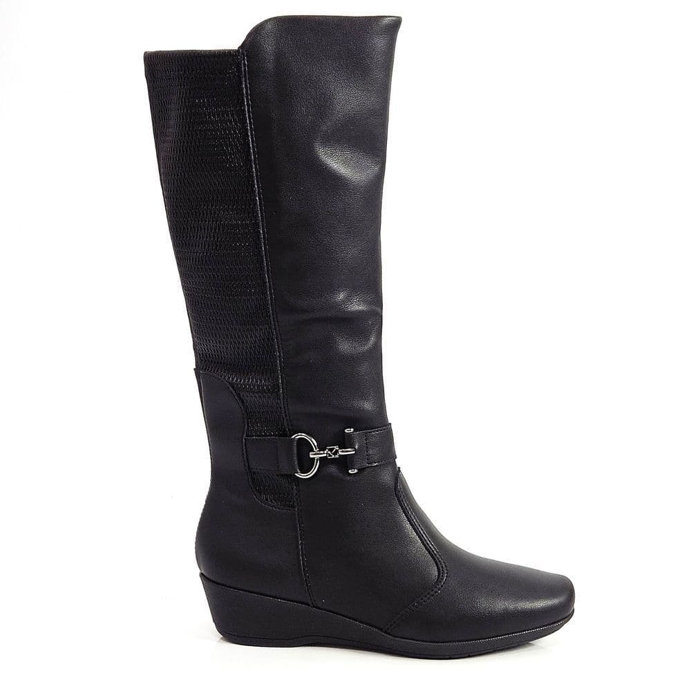 Bota Cano Alto Piccadilly Anabela Feminina - Preta