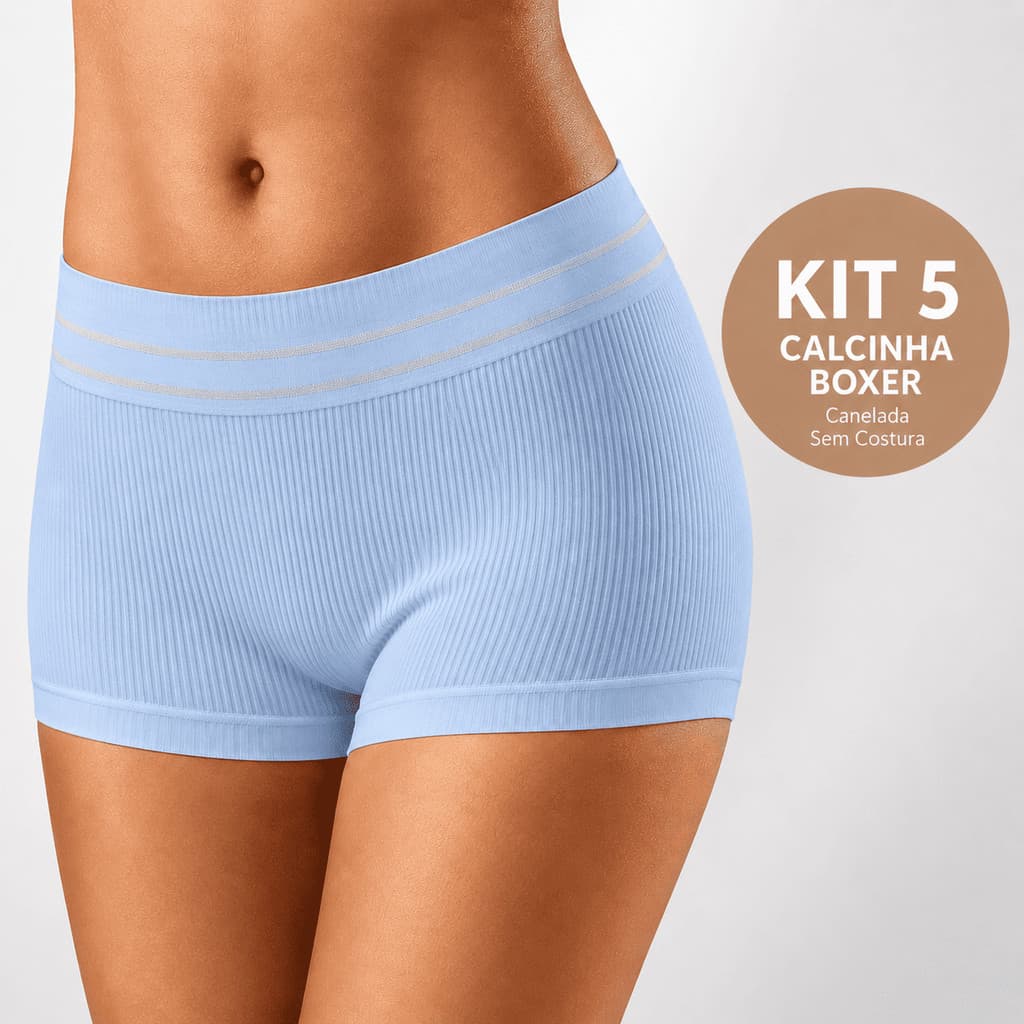 Kit 5 Calcinhas Boxer Canelada Shortinho Sem Costura Cueca Feminina Poliamida Importada MK