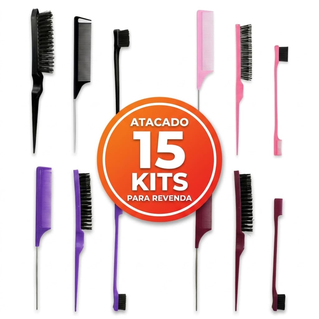 Kit 15 Conjuntos Pente Profissional para Cabelo Escova de Alinhamento Pente Rabo de Rato e Escova para Baby Hair