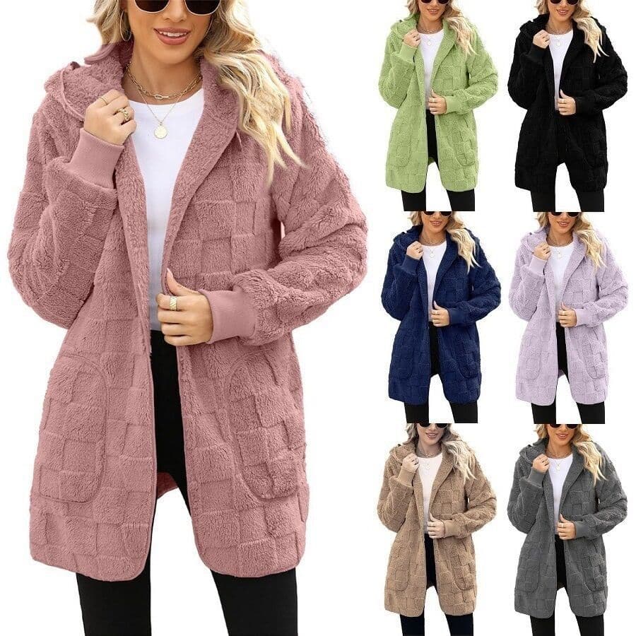 Além de pelúcia Loungewear Cross-Border feminino outono inverno xadrez Cardigan de pelúcia jaqueta Casual feminina