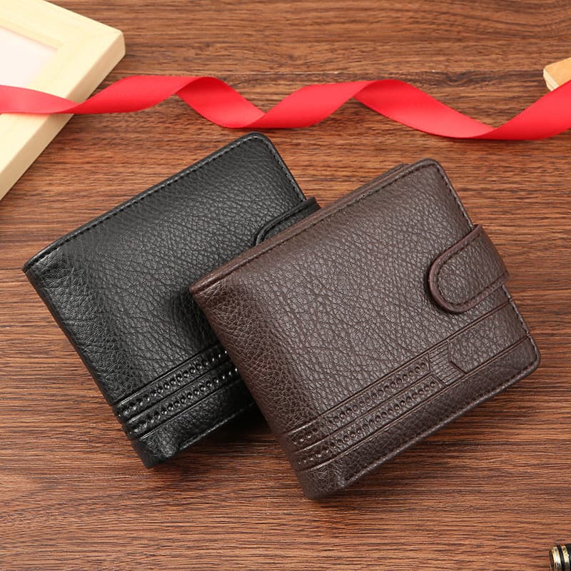 Carteira masculina de couro PU curto com zíper fivela carteira nova carteira bolsa de moedas