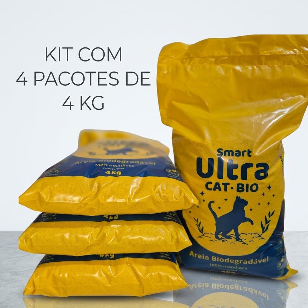 Areia Higiênica Biodegradável 16kg (4x4kg) – Alta Absorção e Controle de Odor e Natural