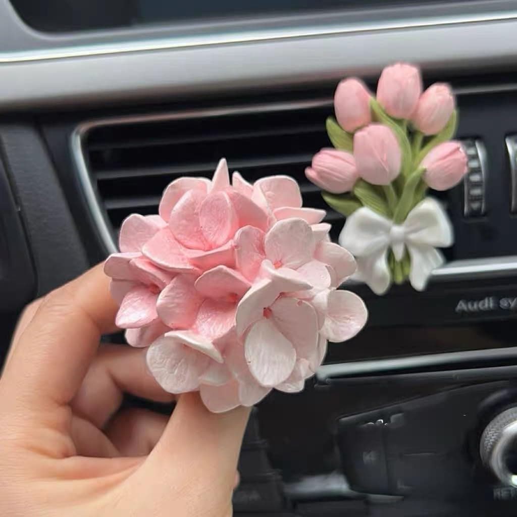 Clipes Decorativos De Ventilação De Ar Para Carro , 2 Pacotes , Design Floral Rosa Com Tulipas E Hortênsias , Presente D