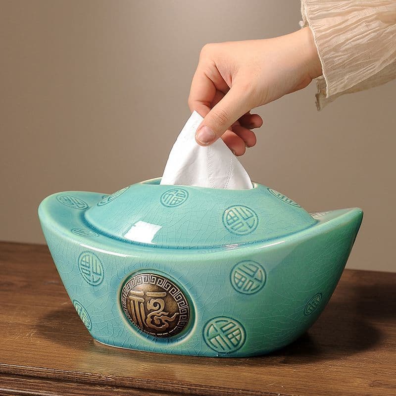 Caixa de tecido cerâmica High-End sentimento sala de estar novo estilo chinês mesa de café ornamentos de armazenamento c