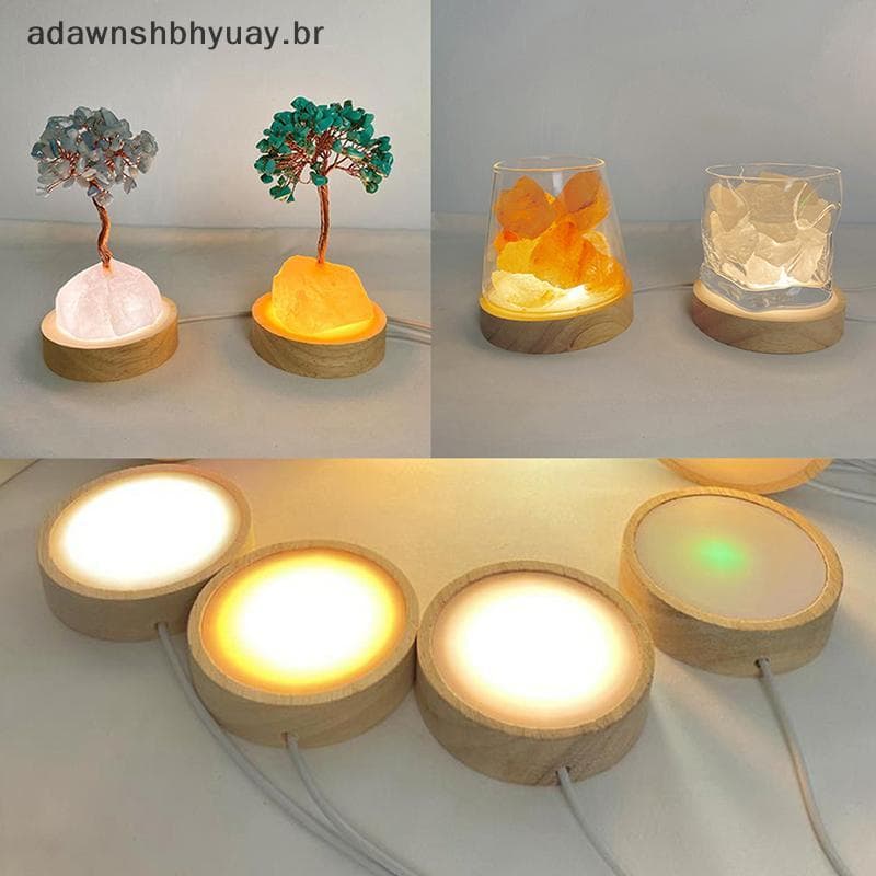Adawnshubiuay Redondo De Madeira LED Night Light Base Decorativa Expositor Para Cristais Bola Vidro Decoração BR