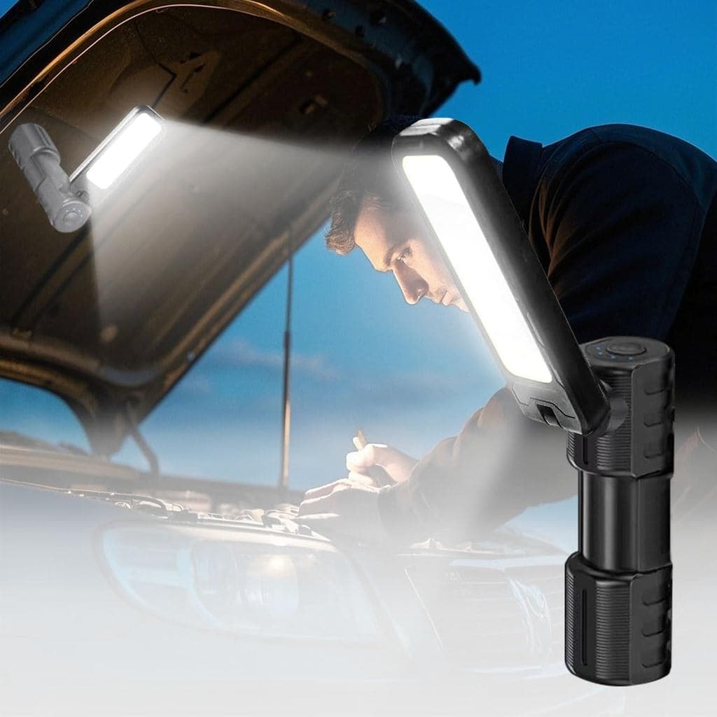 Lanterna de Trabalho Magnética Recarregável de 5000LM, 180 °   Lanterna de Trabalho Rotativa para Reparos Automotivos, C