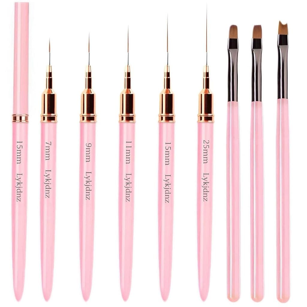 8 Pincéis para Nail Art com 5 Pincéis para Detalhes de Nail Art (Tamanhos 7/9/11/15/25 mm) e 3 Pincéis para Limpeza de N