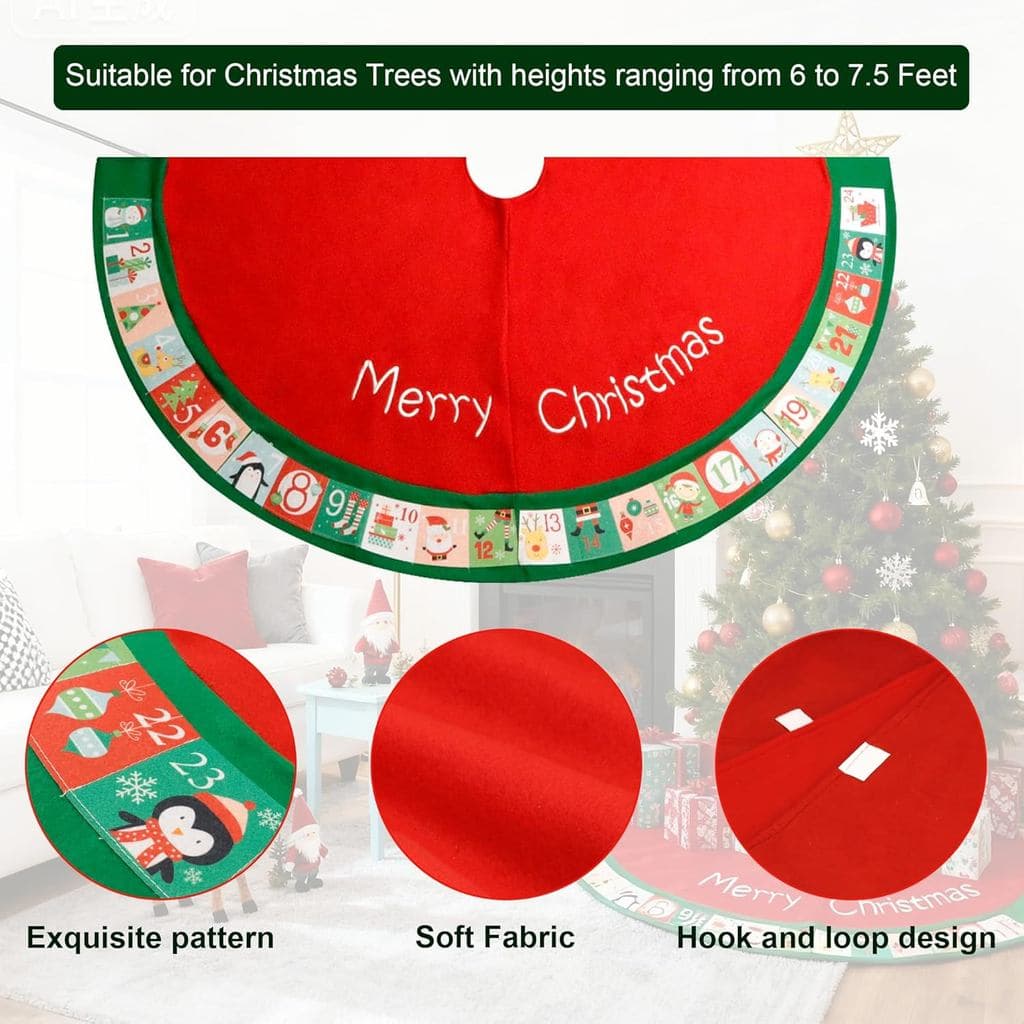 Tapete de 48 polegadas para árvore de Natal, saia decorativa vermelha para árvore de Natal, decorações rústicas para árv