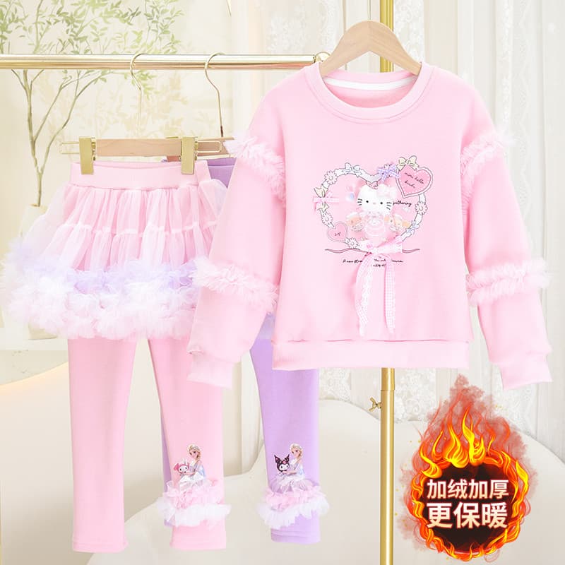 2025 outono inverno novo estilo meninas estilo ocidental manga comprida camiseta Culottes All-Match crianças moda Casual