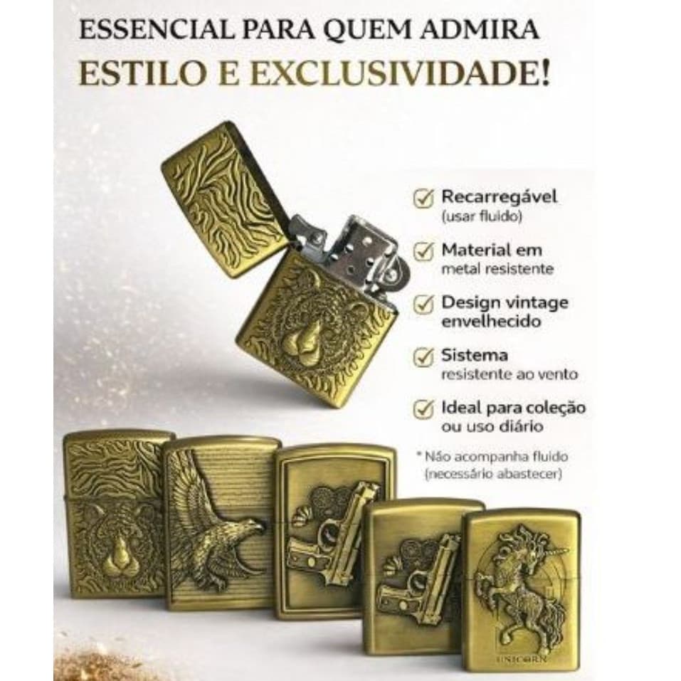 Isqueiro Luxo Modelo Zippo Recarregável - Carregue com Fluido Antes de Usar