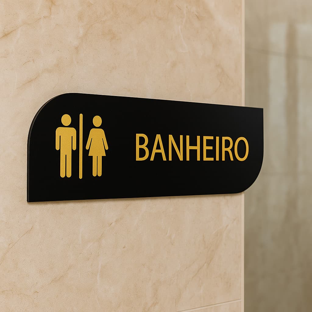Placa Sinalização Banheiro Masculino Feminino Unissex Em Acrílico e Mdf