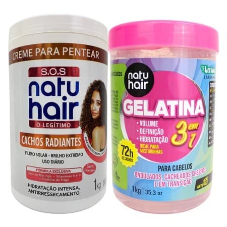 Kit Definição Radiante Creme Para Pentear Cachos Radiantes + Gelatina Modeladora 3 em 1 Natuhair