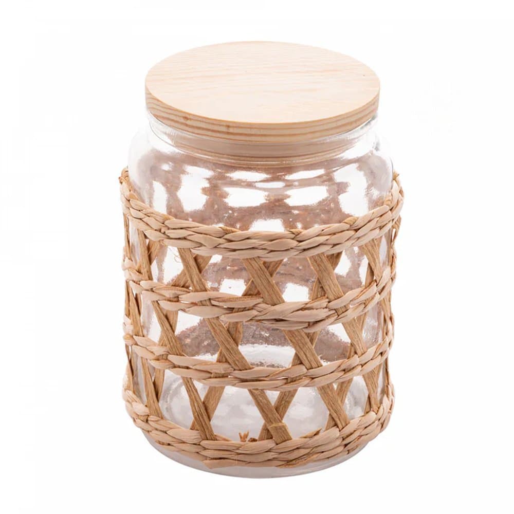 Porta Mantimentos de Vidro com Sisal e Tampa de Madeira 750ml