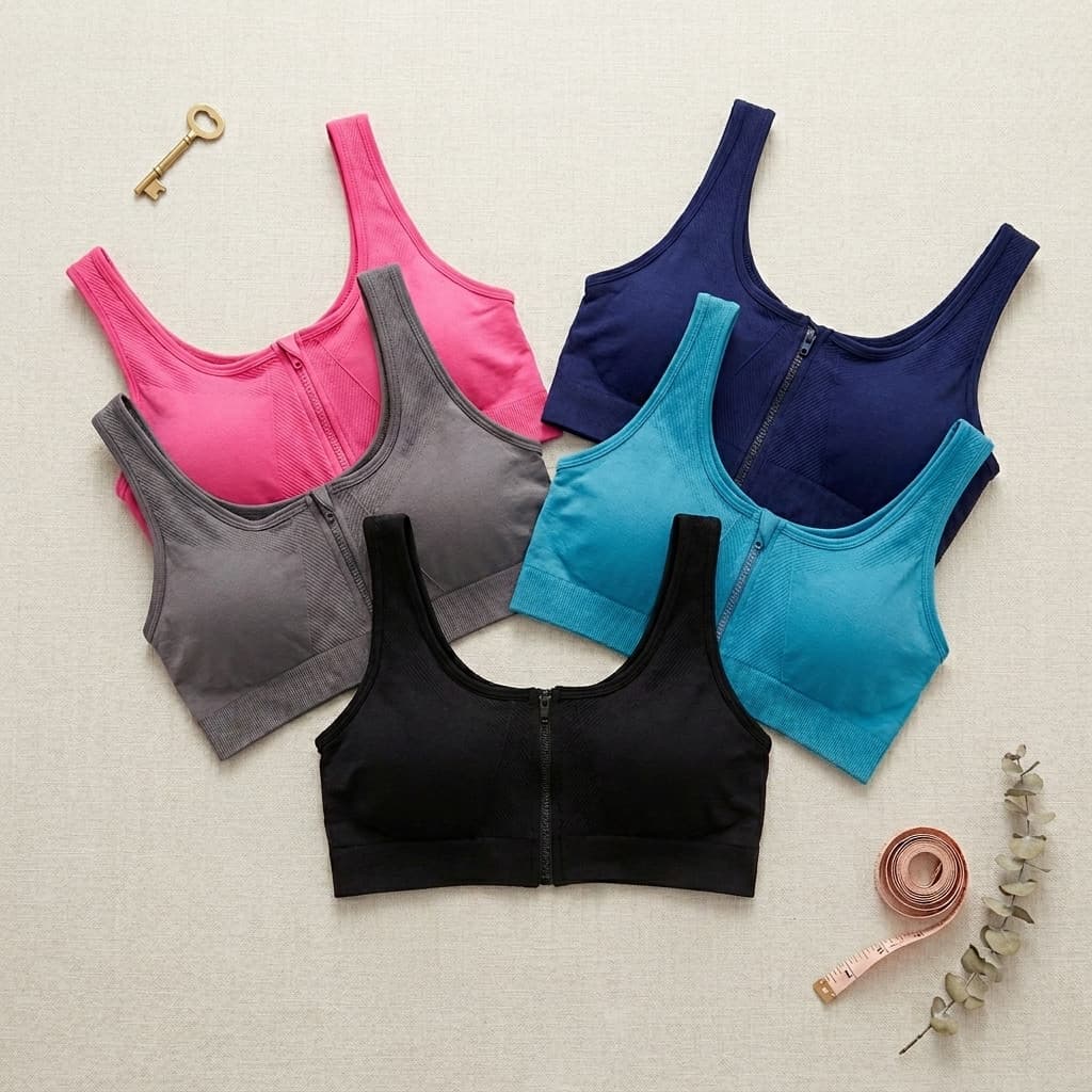 Top para Academia Yoga Alças Largas Conforto Premium Esportivo de Alta Sustentação Zíper Frontal