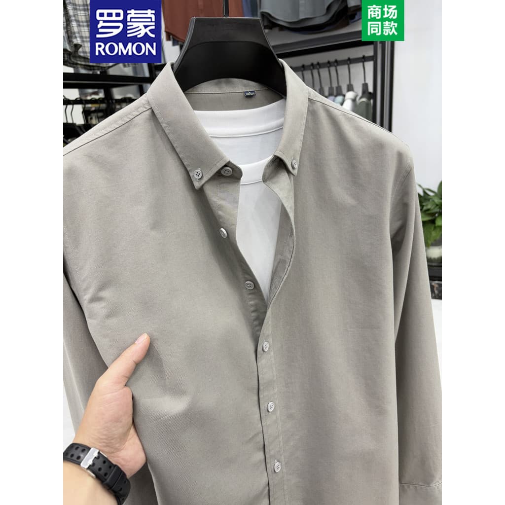 Lomon primavera outono novo estilo masculino de manga comprida camisa Lyocell High-End negócios Casual camisa textura al
