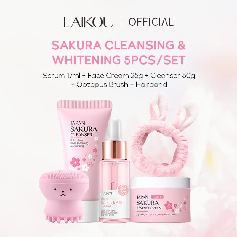 Conjunto de Cuidados para a Pele LAIKOU Sakura com Extrato de Flor de Cerejeira para Clareamento, Redução de Manchas e R