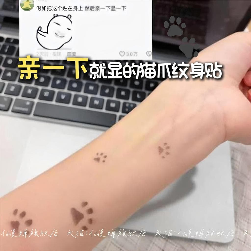 O momento que me torna a garra de gato!Gato garra mudança de temperatura cor tatuagem adesivo mudança de temperatura cor