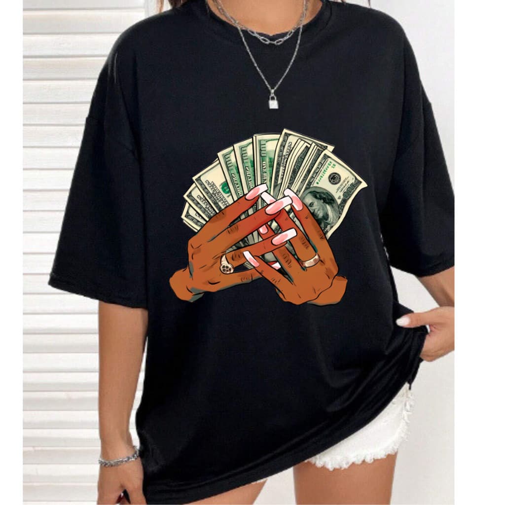 Camiseta Oversized Feminina Unissex  Money Chash Gringa Americana Negras 100% Algodão Premium
