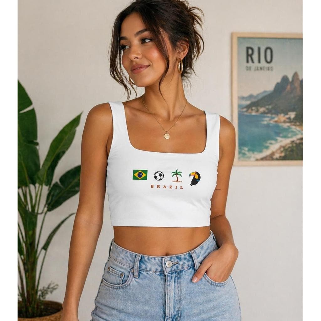 Cropped Feminino Oversized Brasil Brasilidades Verão Moda Praia 100% Algodão Estampas Variadas