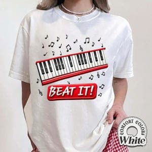 Camiseta Masculina Feminina Oversized Estampa Teclado Musical e Frase Beat It Michael Jackson Camiseta Streetwear