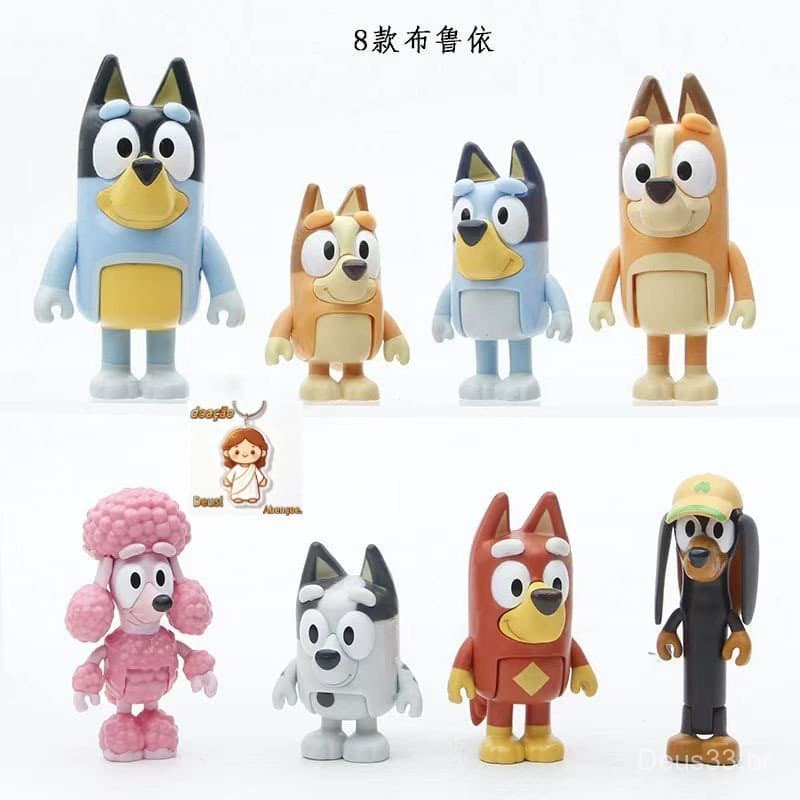 8 Pçs/Set Anime Bluey Família Christine Heeler Bingo Bandit Chilli Snickers Coco Indy Rusty Q Versão PVC Figuras De Ação