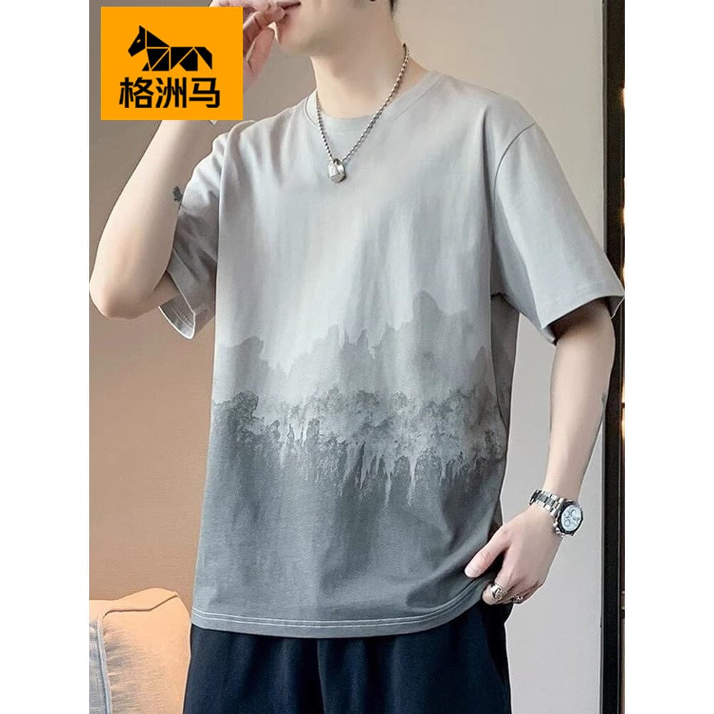 Gezhouma camiseta masculina na moda de manga curta 2026 verão novo estilo moda impressa topo gradiente Design camisa de