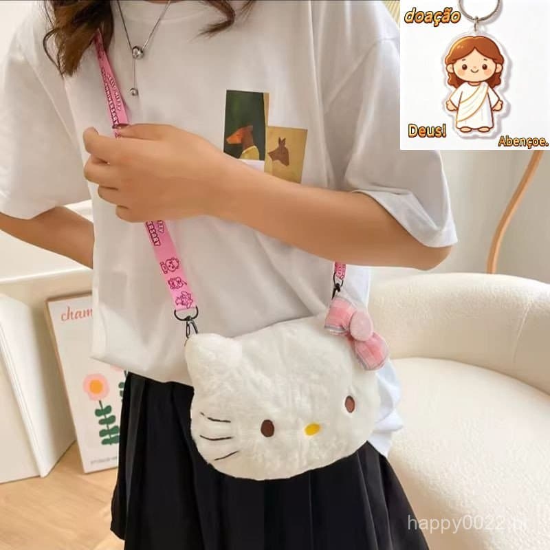 Bolsa Pelúcia Hello Kitty e Kuromi Ajustável - Super Fofa e Estilosa（Dar chaveiro）